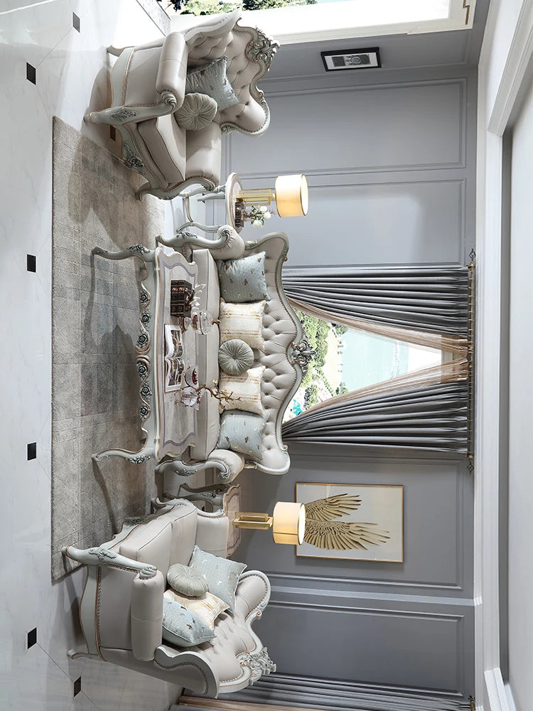 High end cowhide leather sofa with top layer, single, double, and three seat European classical luxury sofa