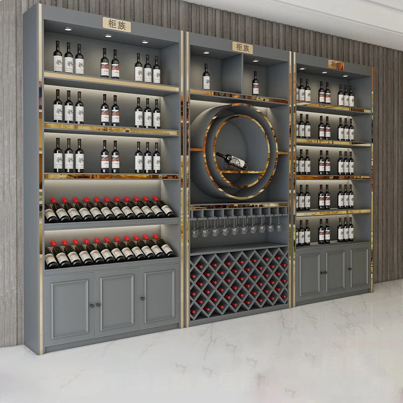 High end paint baking wine cabinet display cabinet red wine cabinet commercial winery wine cellar villa wine solid wood display