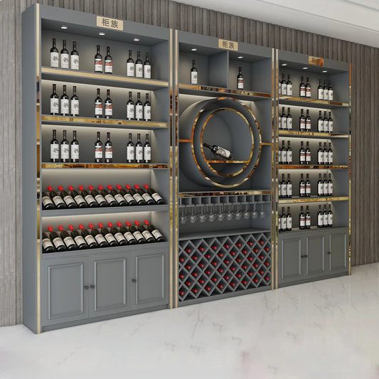 High end paint baking wine cabinet display cabinet red wine cabinet commercial winery wine cellar villa wine solid wood display