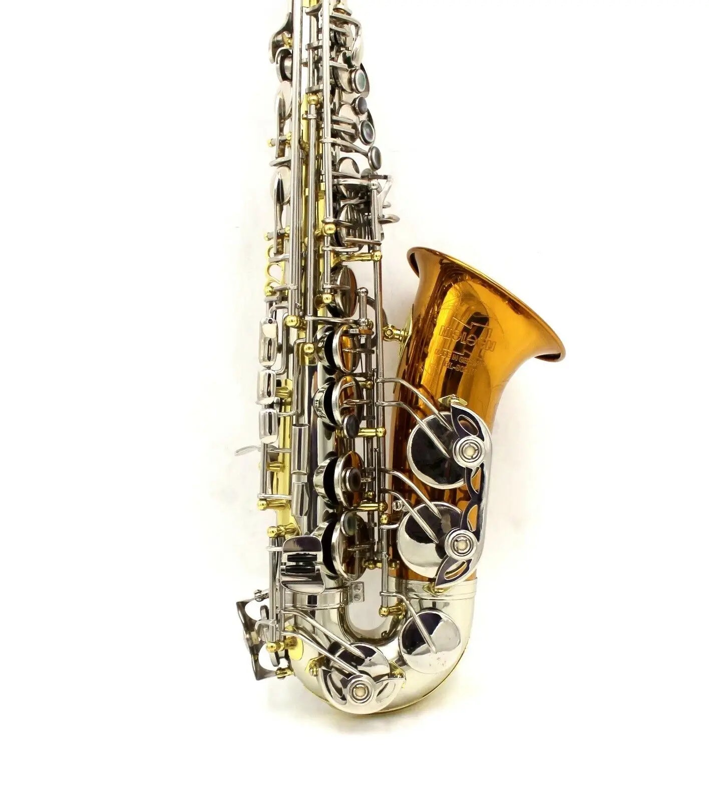 High grade cupronickel body Alto saxophone, white copper body polished, gold lacquer keys polished    Like Selmer super action I