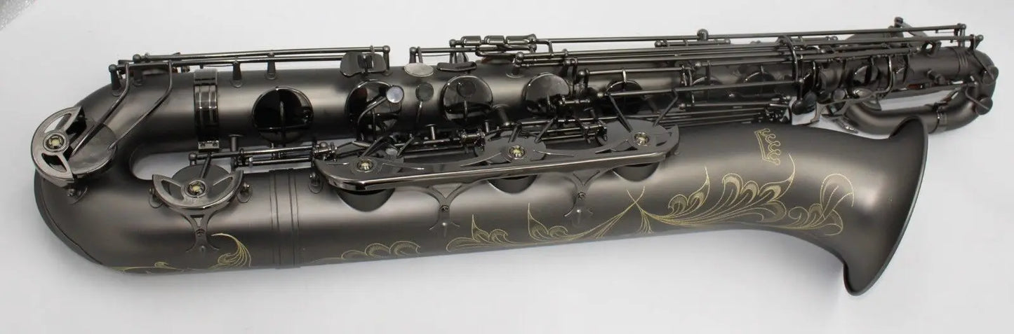 High grade music Matt black Baritone Saxophone full body hand engraving