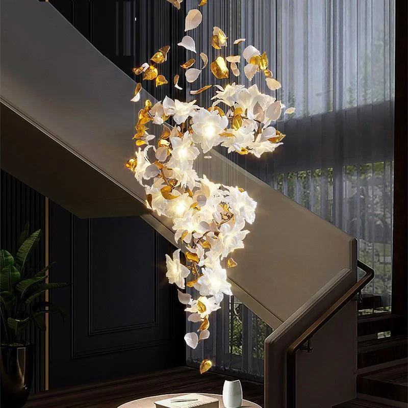 Hollow duplex living room, large chandelier, light luxury design, snowflake flying hotel, loft villa, crystal
