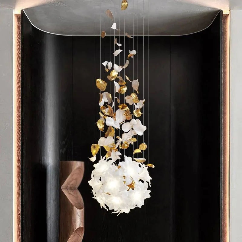 Hollow duplex living room, large chandelier, light luxury design, snowflake flying hotel, loft villa, crystal