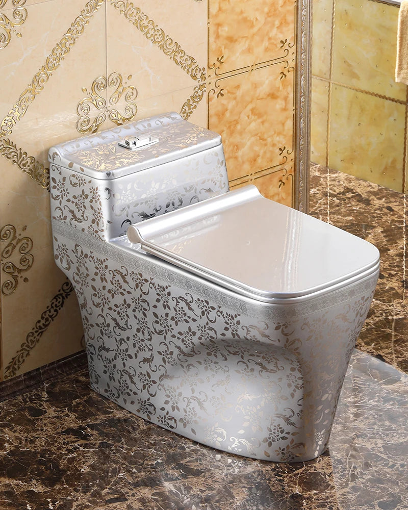 Home creative Nordic retro flush toilet silver toilet siphon water-saving deodorant color personality toilet