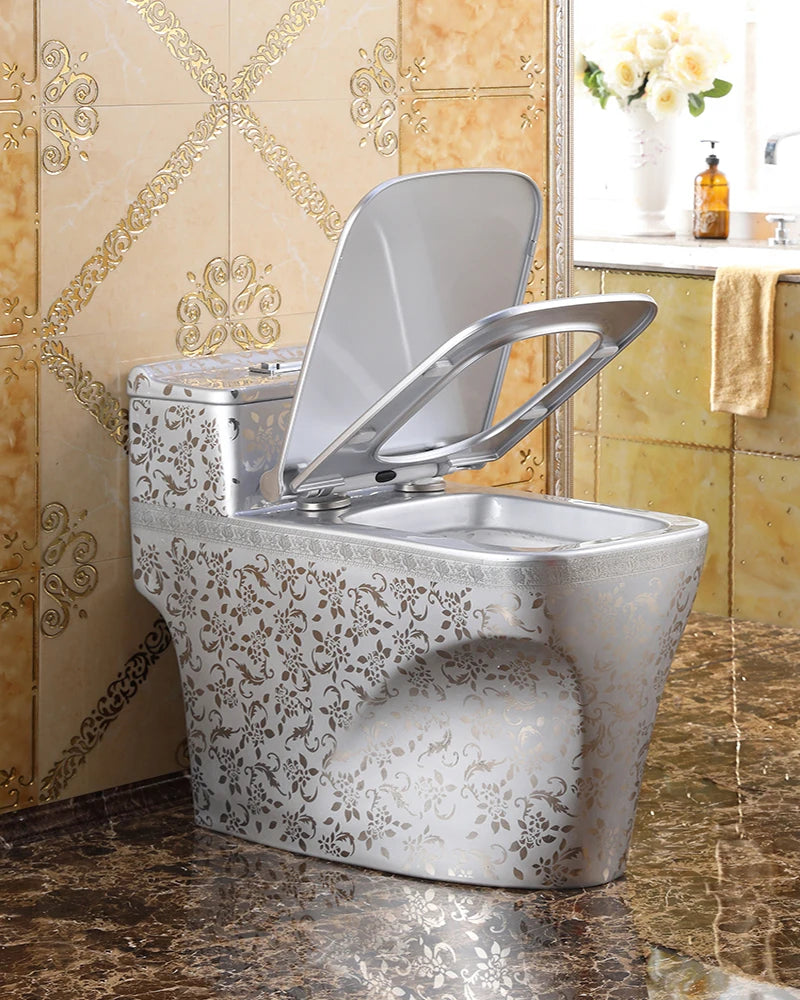 Home creative Nordic retro flush toilet silver toilet siphon water-saving deodorant color personality toilet