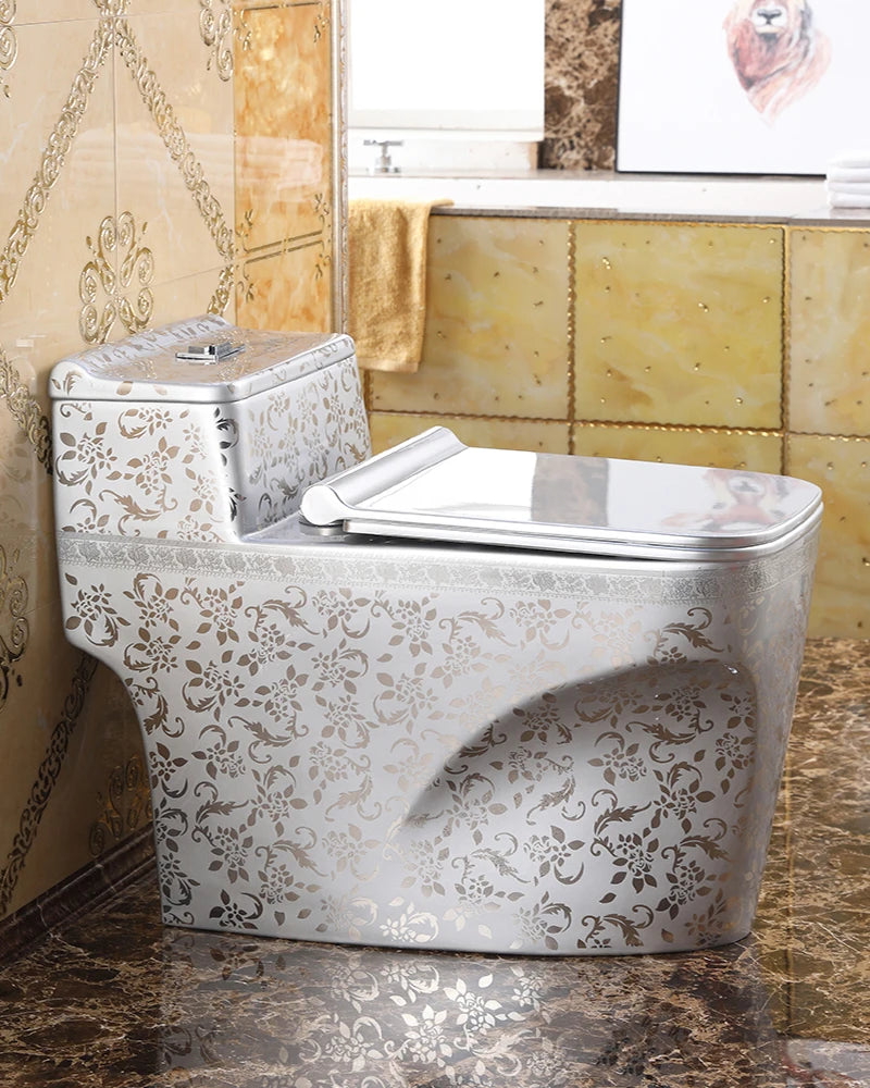 Home creative Nordic retro flush toilet silver toilet siphon water-saving deodorant color personality toilet