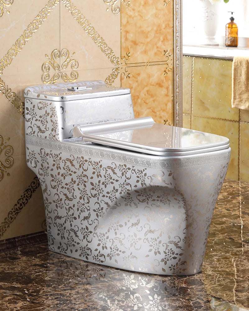 Home creative Nordic retro flush toilet silver toilet siphon water-saving deodorant color personality toilet