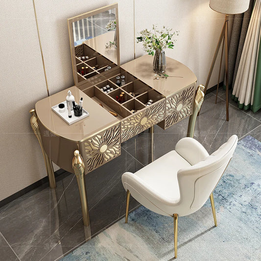 Hong Kong-style bedroom post-modern stainless steel small apartment mini in simple baking paint online celebrity makeup table