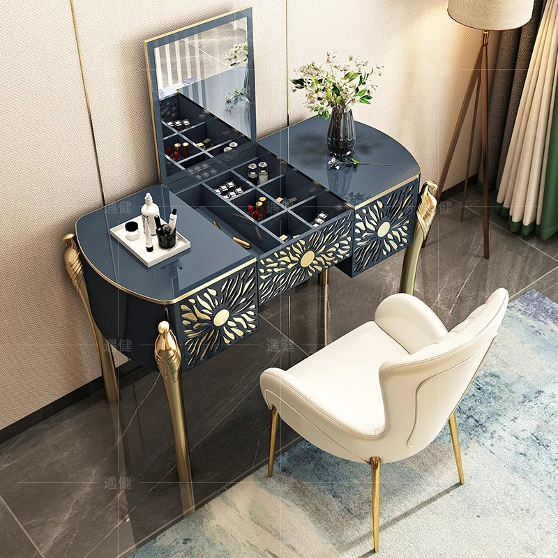 Hong Kong-style bedroom post-modern stainless steel small apartment mini in simple baking paint online celebrity makeup table