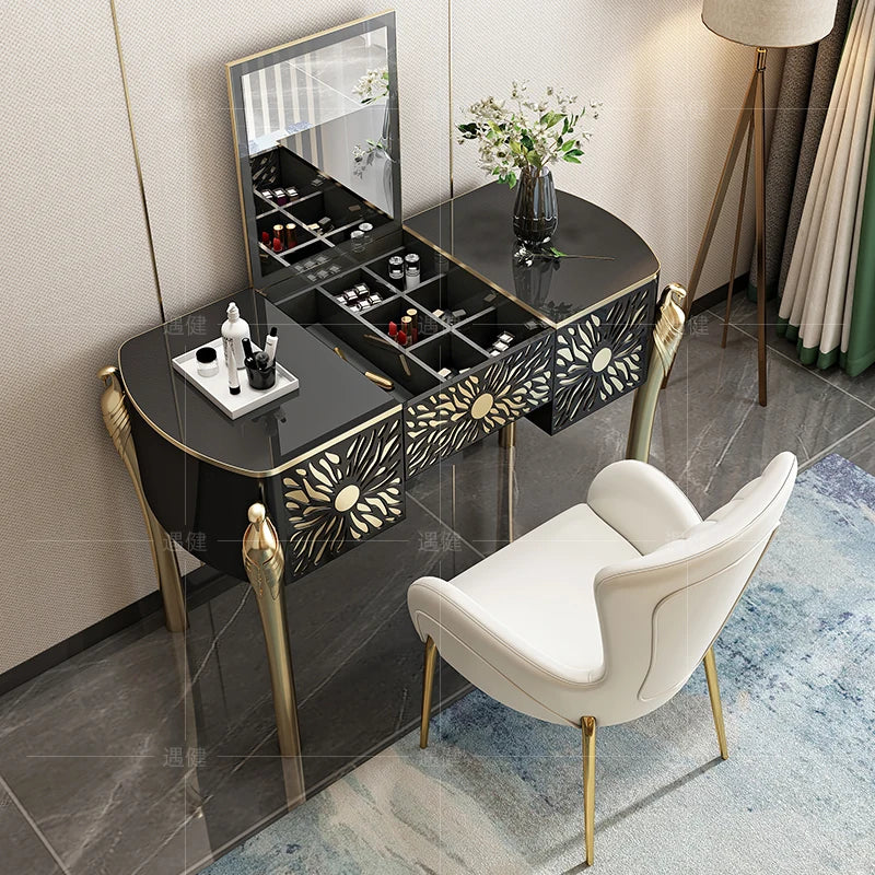 Hong Kong-style bedroom post-modern stainless steel small apartment mini in simple baking paint online celebrity makeup table