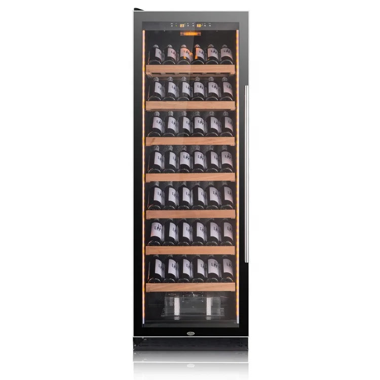 Hot sale Sapele wood shelf display Wine cooler and powerful compressor Refrigerator for sale
