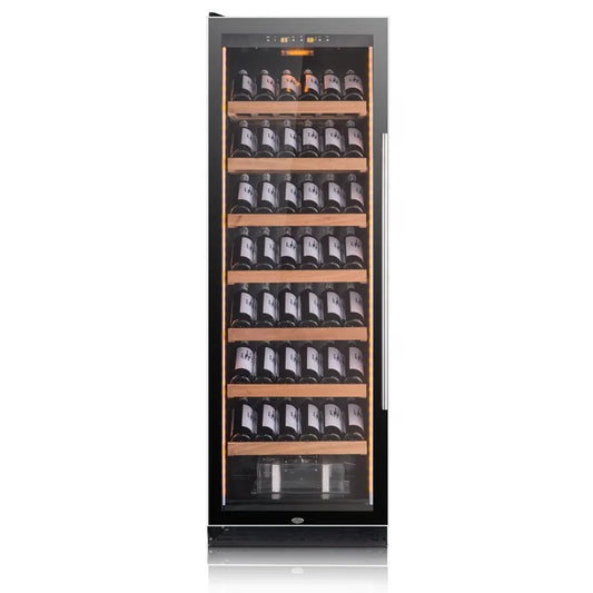 Hot sale Sapele wood shelf display Wine cooler and powerful compressor Refrigerator for sale