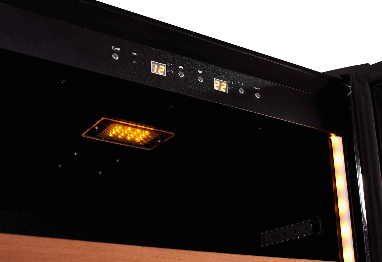 Hot sale Sapele wood shelf display Wine cooler and powerful compressor Refrigerator for sale