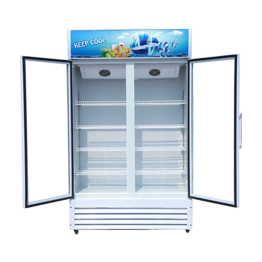 Hot sales double door beverage display cooler showcase freezer for sale
