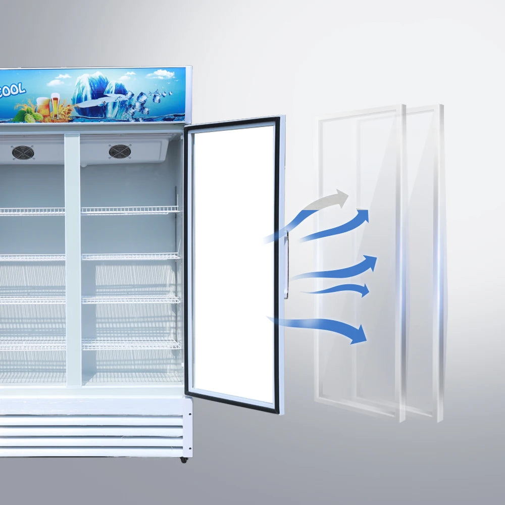 Hot sales double door beverage display cooler showcase freezer for sale
