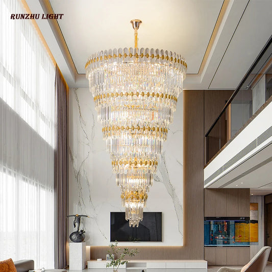 Hotel Engineering Headlights, Villa Living Room, Large Chandelier, Duplex Building, Crystal Light, Staircase Long Chandelier