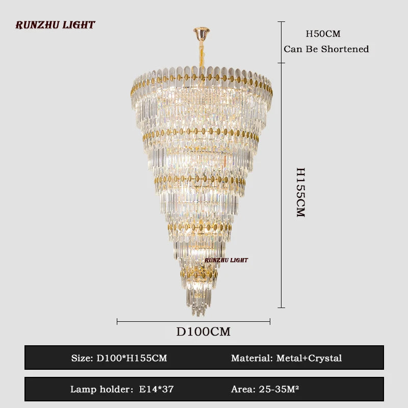 Hotel Engineering Headlights, Villa Living Room, Large Chandelier, Duplex Building, Crystal Light, Staircase Long Chandelier