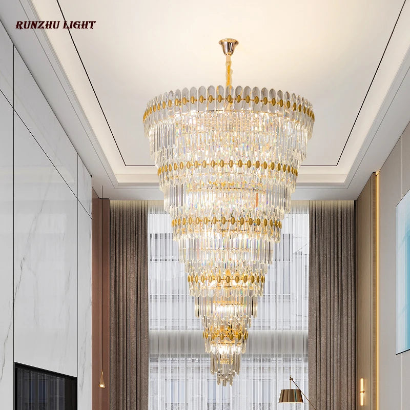 Hotel Engineering Headlights, Villa Living Room, Large Chandelier, Duplex Building, Crystal Light, Staircase Long Chandelier