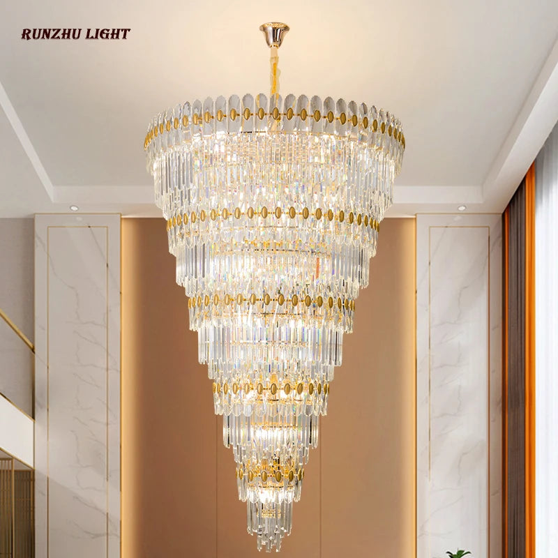 Hotel Engineering Headlights, Villa Living Room, Large Chandelier, Duplex Building, Crystal Light, Staircase Long Chandelier