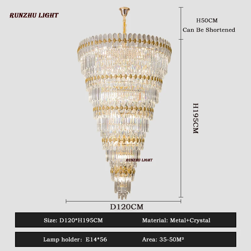 Hotel Engineering Headlights, Villa Living Room, Large Chandelier, Duplex Building, Crystal Light, Staircase Long Chandelier