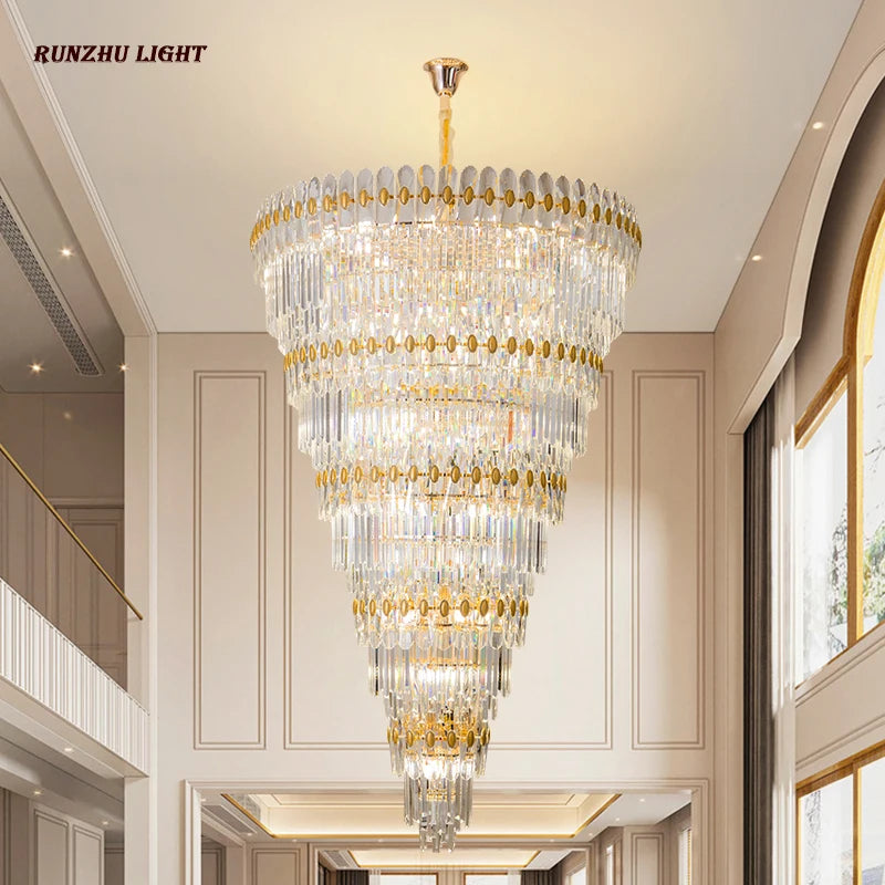 Hotel Engineering Headlights, Villa Living Room, Large Chandelier, Duplex Building, Crystal Light, Staircase Long Chandelier