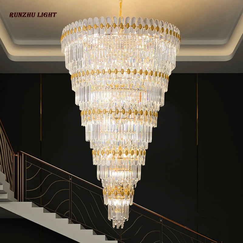 Hotel Engineering Headlights, Villa Living Room, Large Chandelier, Duplex Building, Crystal Light, Staircase Long Chandelier