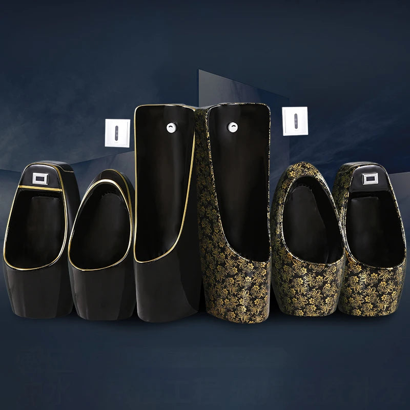 Household black induction urinal wall type floor standing European style surface mounted integrated ceramic urinal bucket