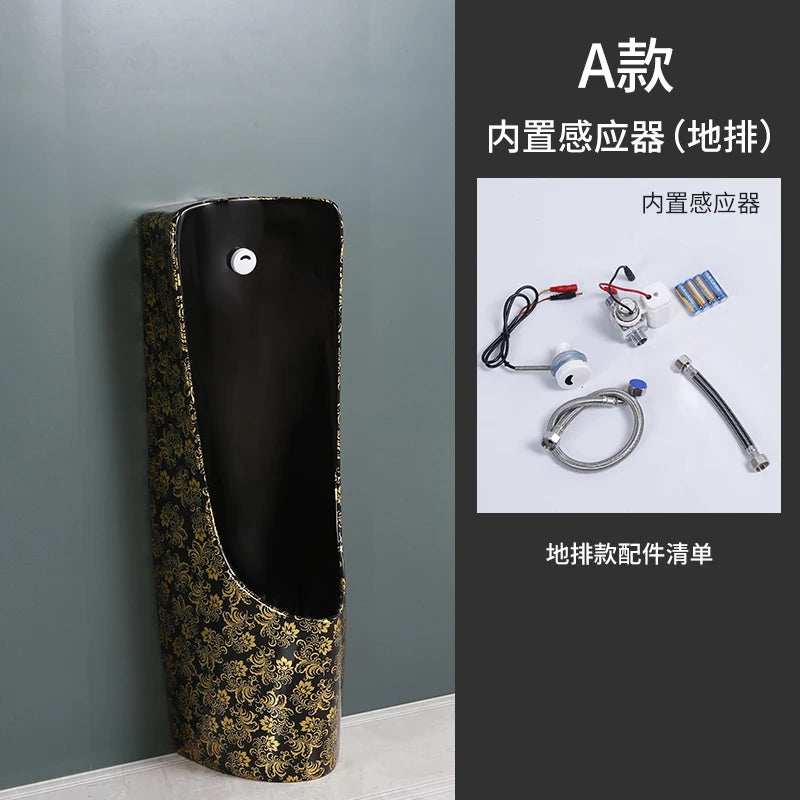Household black induction urinal wall type floor standing European style surface mounted integrated ceramic urinal bucket