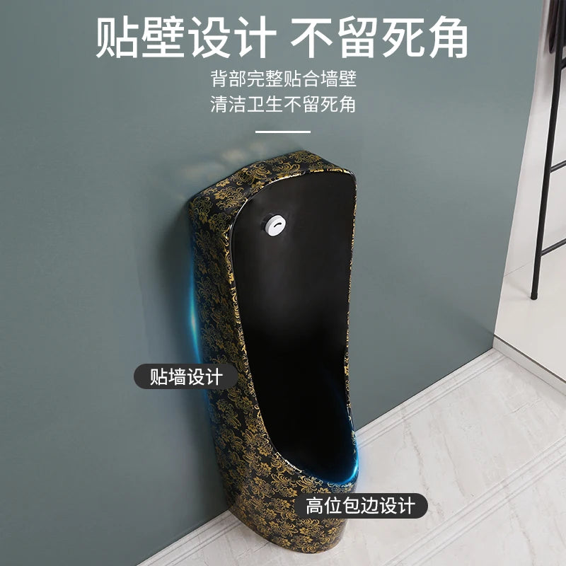 Household black induction urinal wall type floor standing European style surface mounted integrated ceramic urinal bucket