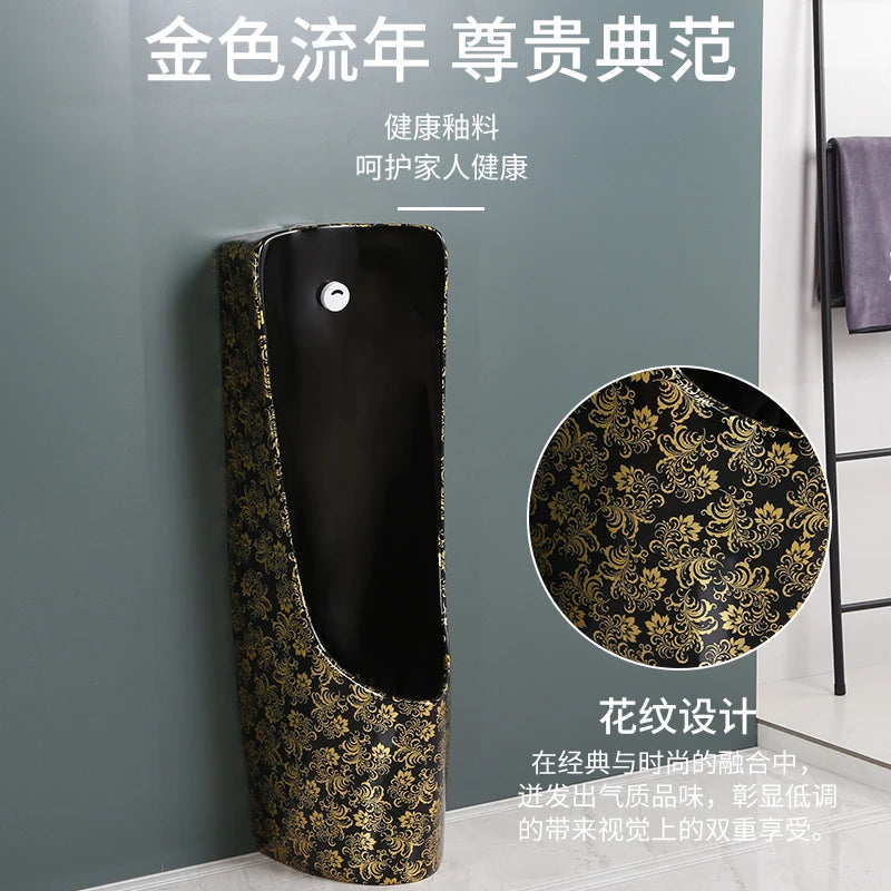 Household black induction urinal wall type floor standing European style surface mounted integrated ceramic urinal bucket