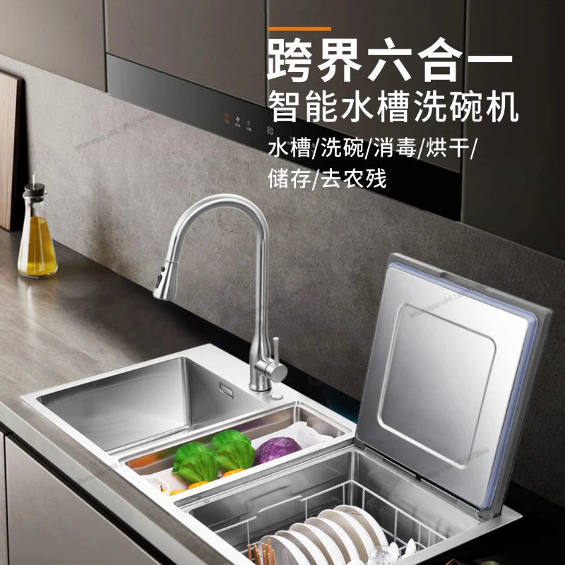 Household large capacity high-temperature disinfection and drying dishwasher, fully automatic integrated sink dishwasher
