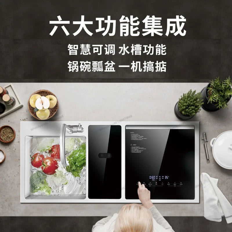 Household large capacity high-temperature disinfection and drying dishwasher, fully automatic integrated sink dishwasher