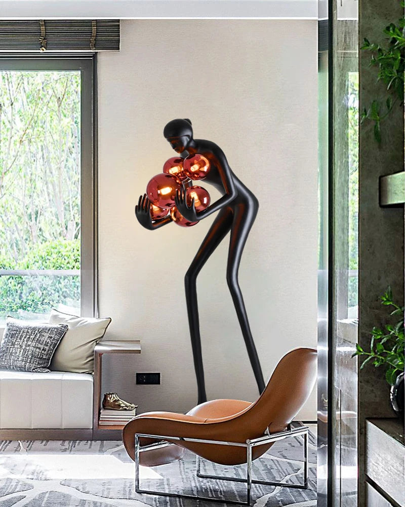Human sculpture floor lamp humanoid ornament character female porch modern creative hotel floor art large ornament lamp