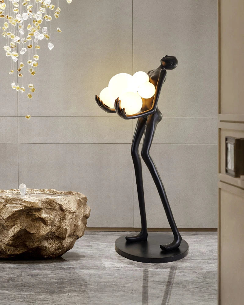 Human sculpture floor lamp humanoid ornament character female porch modern creative hotel floor art large ornament lamp