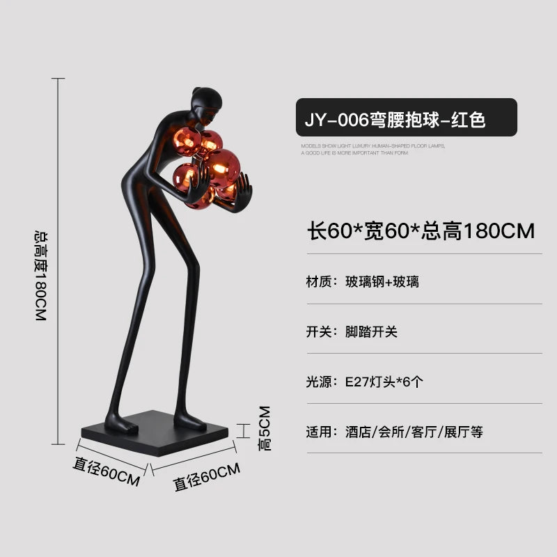 Human sculpture floor lamp humanoid ornament character female porch modern creative hotel floor art large ornament lamp