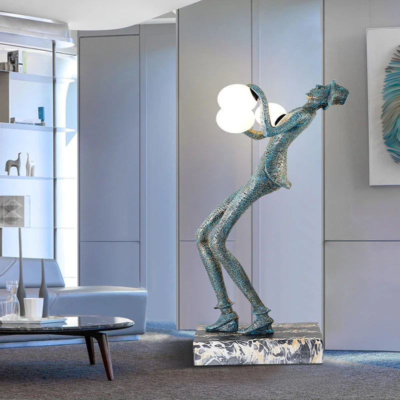 Human sculpture floor lamp humanoid ornament character female porch modern creative hotel floor art large ornament lamp
