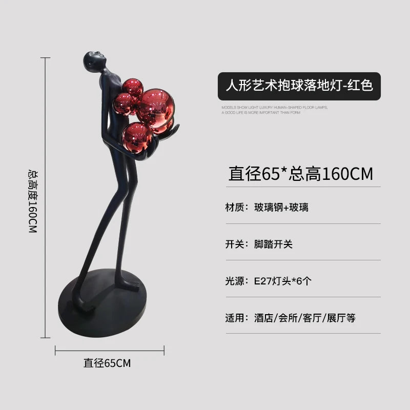 Human sculpture floor lamp humanoid ornament character female porch modern creative hotel floor art large ornament lamp