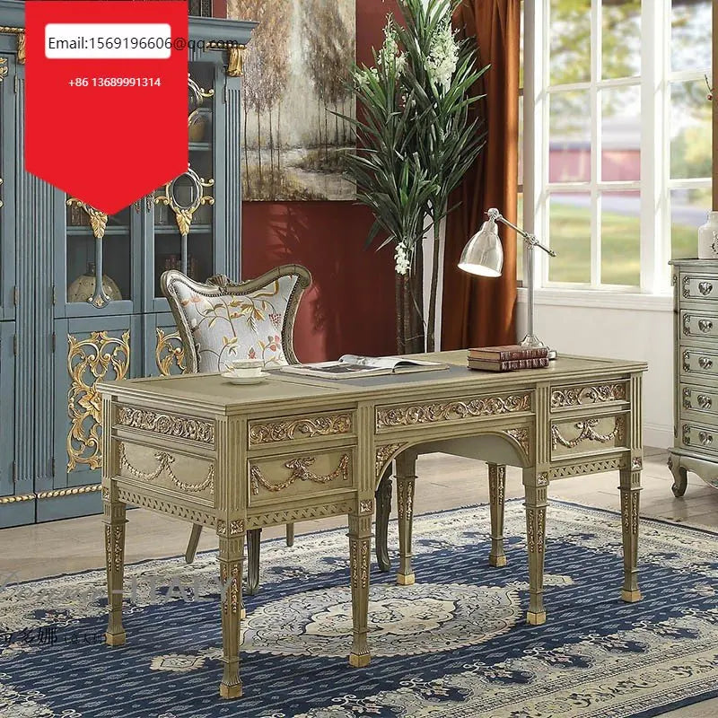 Imported mahogany solid wood bookcase, book chair, French vintage study, desk, villa furniture customization