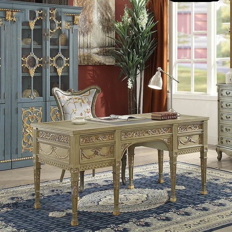 Imported mahogany solid wood bookcase, book chair, French vintage study, desk, villa furniture customization