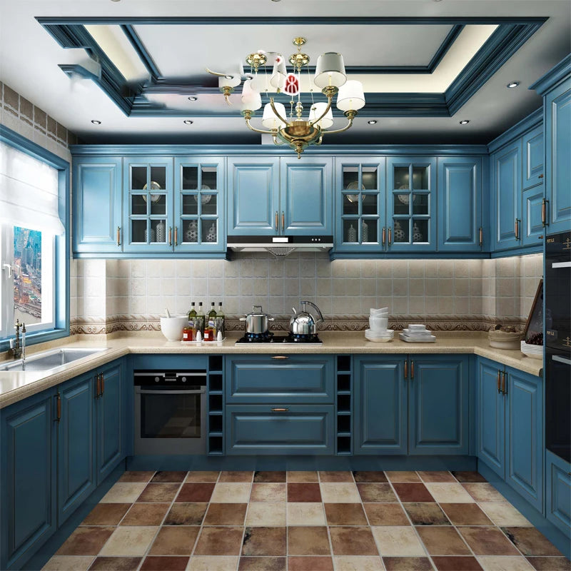 Indoor European-style whole-room customized furniture, domestic dining room, solid wood cabinet, small household, overall kitche