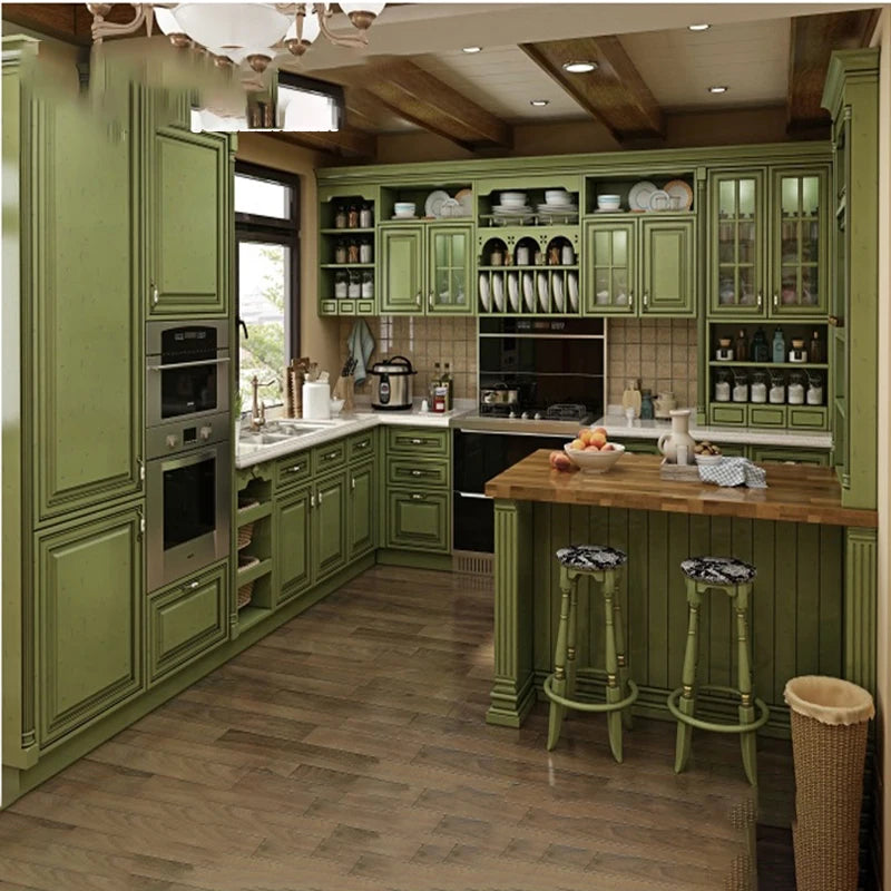 Indoor European-style whole-room customized furniture, domestic dining room, solid wood cabinet, small household, overall kitche