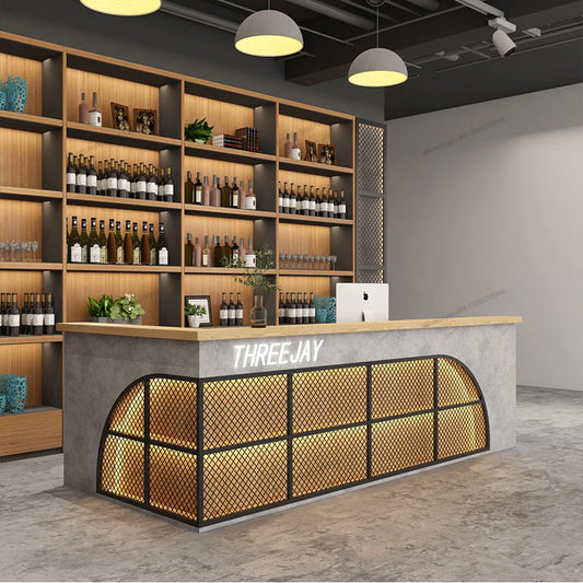Industrial style bar, bar, table, barbecue, restaurant, cashier, gym, billiards room, front desk, reception desk