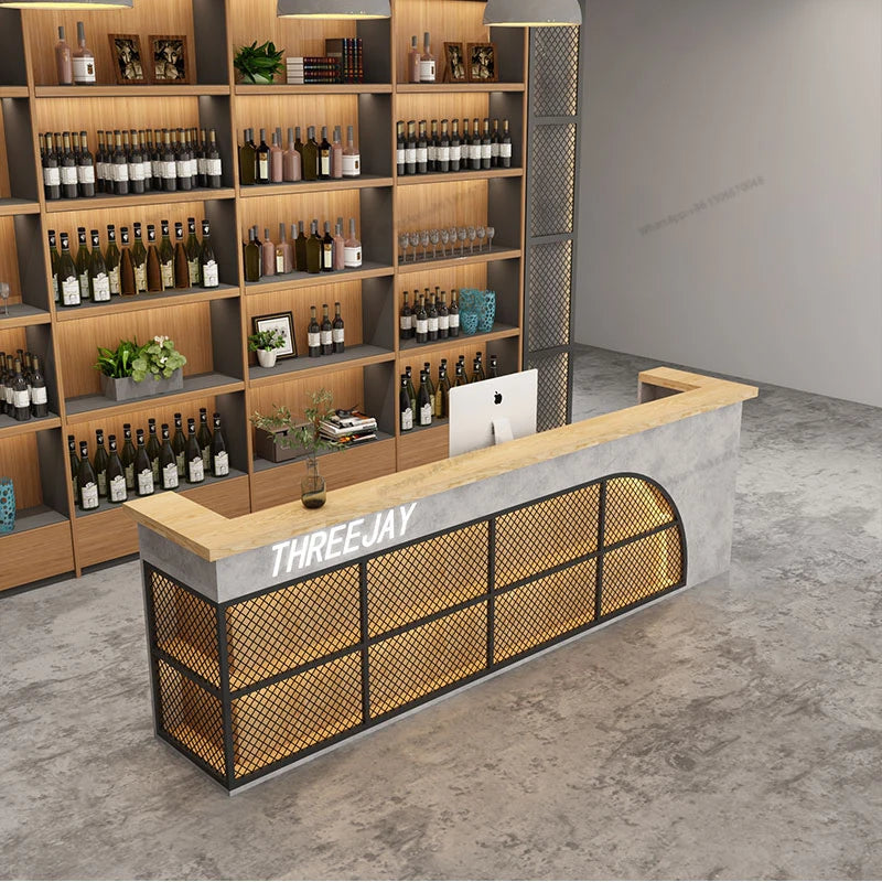 Industrial style bar, bar, table, barbecue, restaurant, cashier, gym, billiards room, front desk, reception desk