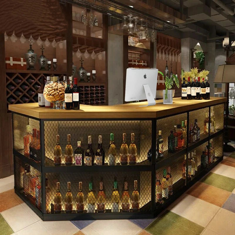 Industrial style cash register, barbecue shop, bar shop, corner bar table, dining iron mesh, circular arc front desk, reception