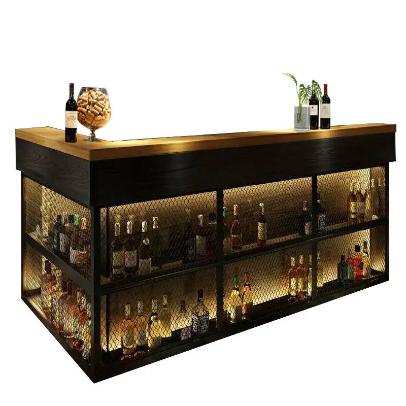 Industrial style cash register, barbecue shop, bar shop, corner bar table, dining iron mesh, circular arc front desk, reception