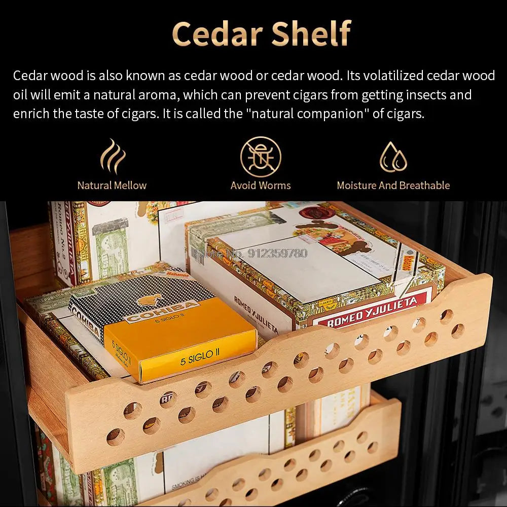 Intelligent Cedar Wood Humidor Large Capacity For 800pc Cigar Humidor Cabinet Refrigerator Control Humidity Temperature No Noise