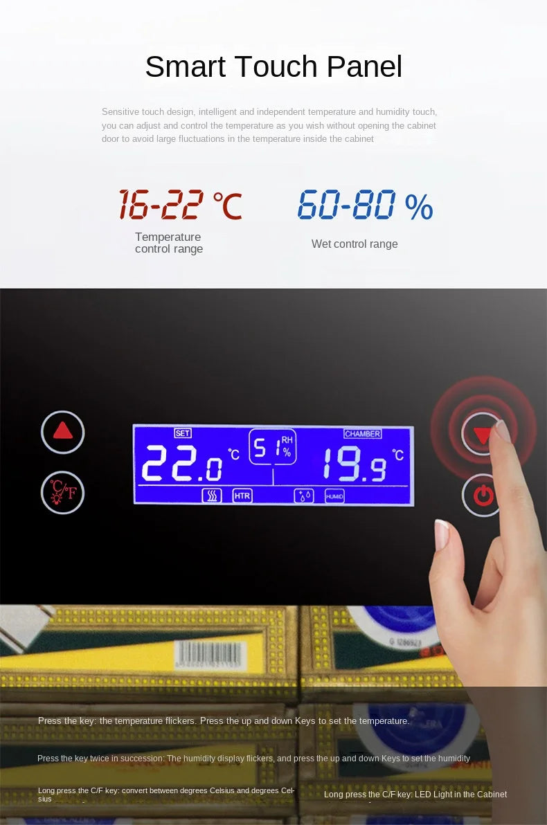 Intelligent Cigar Humidor Inverter Constant Temperature Humidity Cedar Wood Cigar Humidor Large Capacity Cigar Tea Box Cabinet