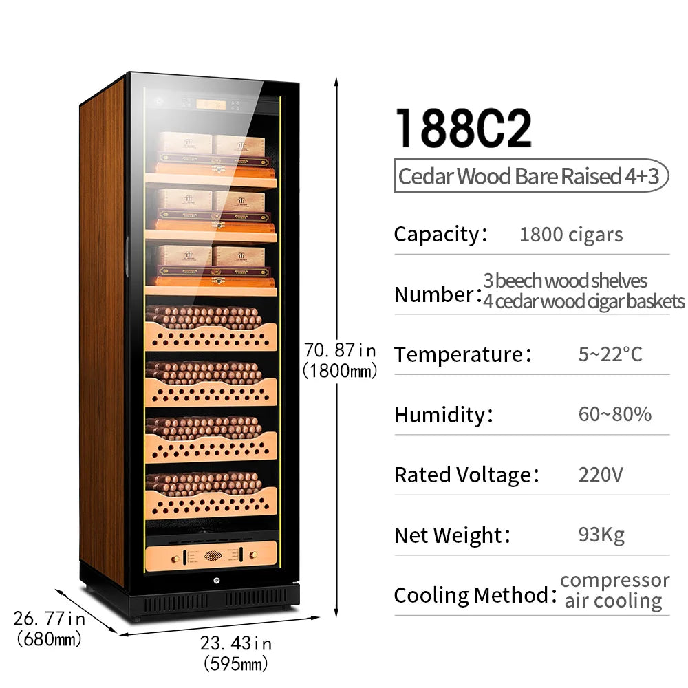 Intelligent Cigar Humidor Large Capacity For 1800pcs Cigar Red Wine Tea Refrigerator Control Temperature Humidity Energy Saving