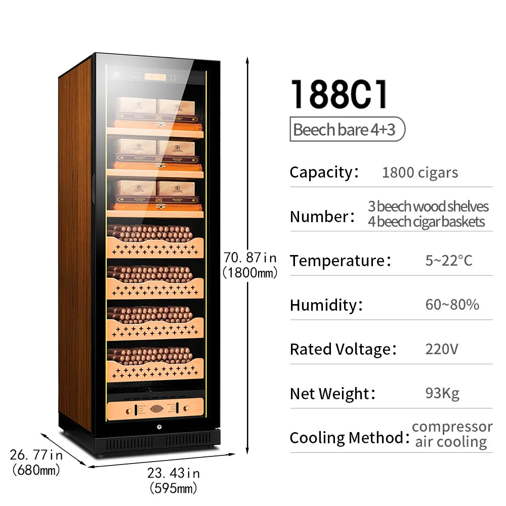 Intelligent Cigar Humidor Large Capacity For 1800pcs Cigar Red Wine Tea Refrigerator Control Temperature Humidity Energy Saving