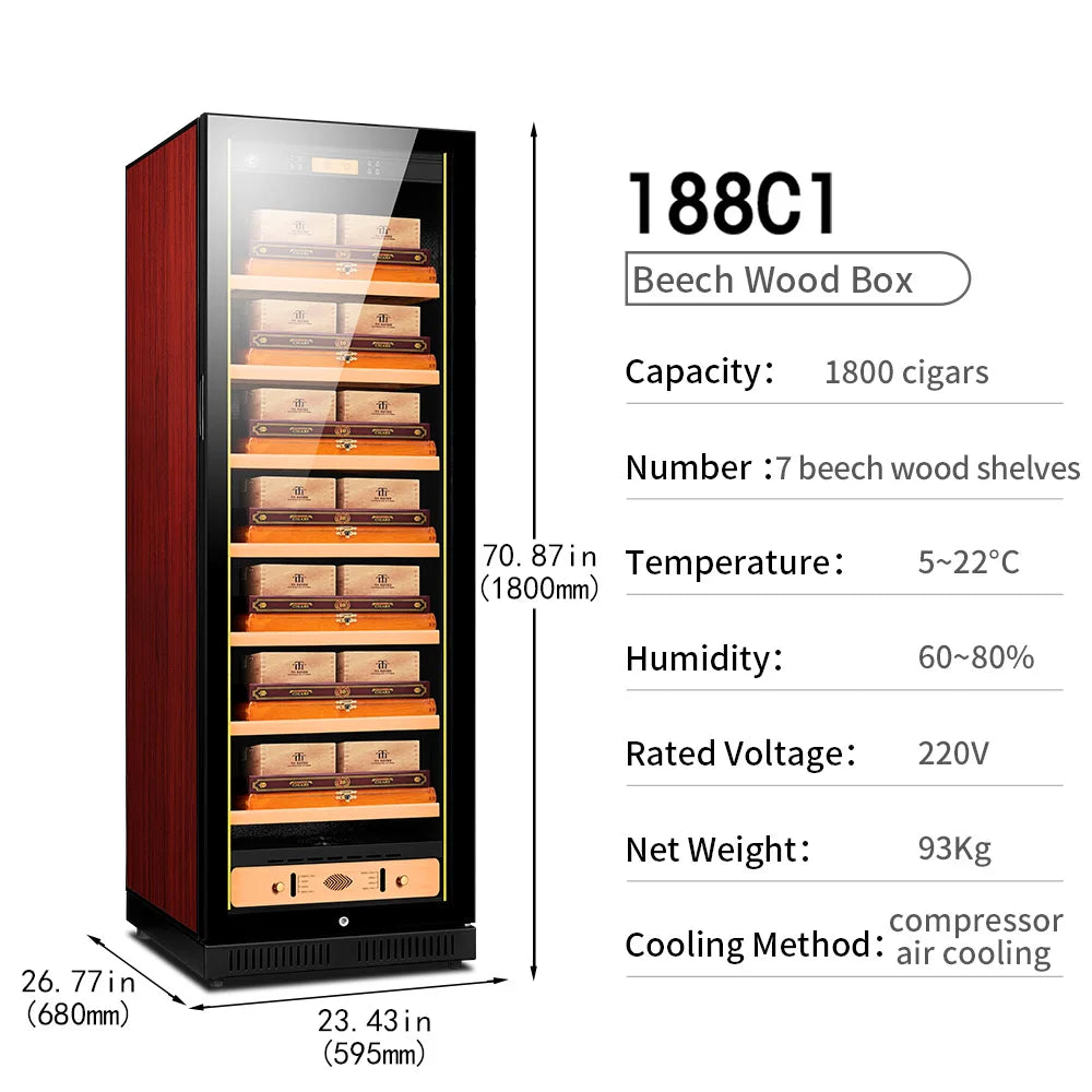 Intelligent Cigar Humidor Large Capacity For 1800pcs Cigar Red Wine Tea Refrigerator Control Temperature Humidity Energy Saving